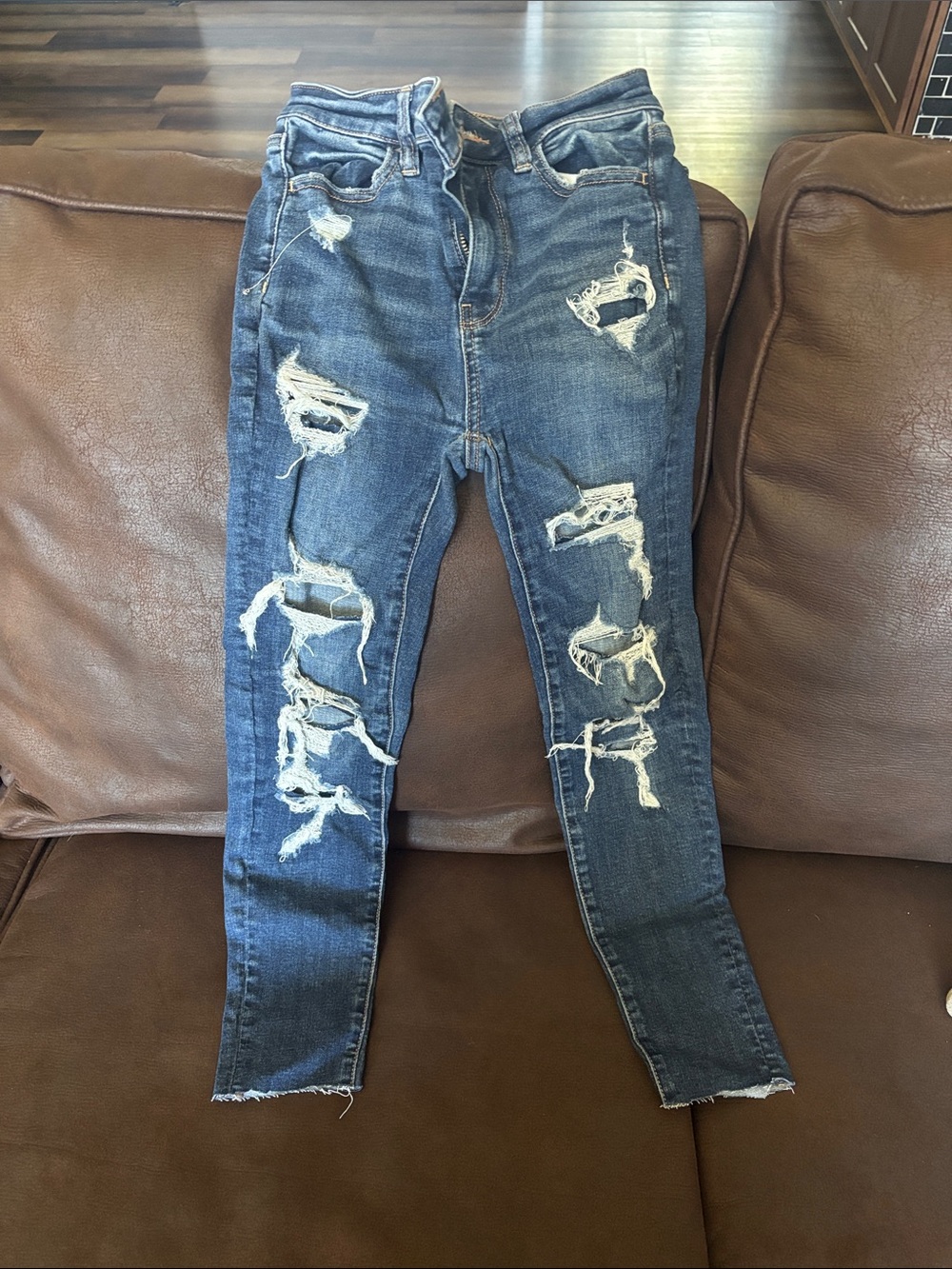 American Eagle Outfitters Ripped Skinny Jeans - Dark Blue